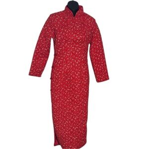 Fly horse women’s medium maxi quilt dress robe floral Asian inspired split back